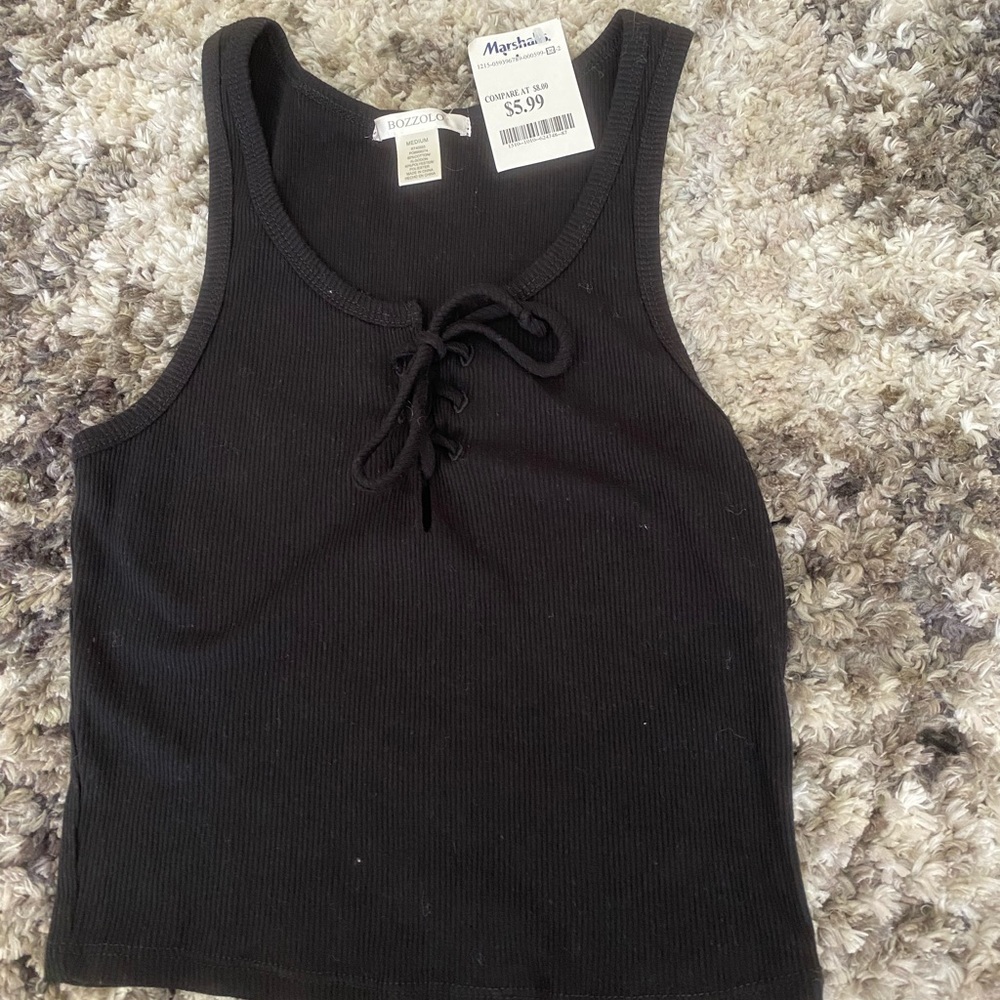 Black Front-Tie Tank Top
